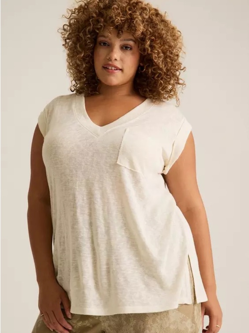 Torrid FESTI Oversized V-Neck Pocket Tee Birch Size 2 Plus Size